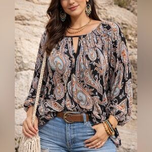 Spense Black and Brown Paisley Blouse